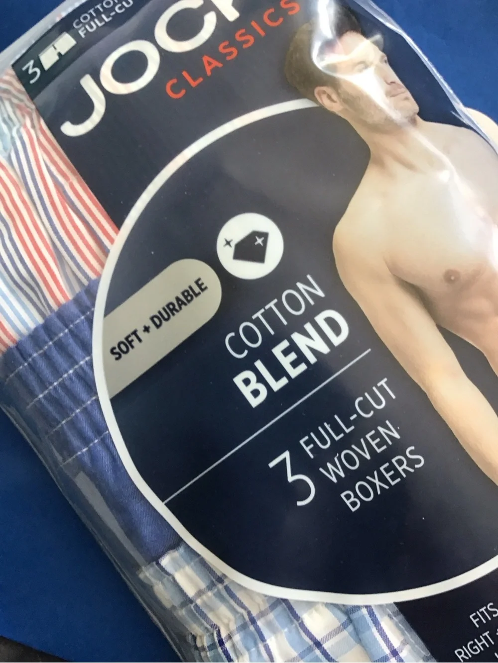 Jockey Men’s Cotton Blend Boxers — Blue & White Plaid (3-Pack)